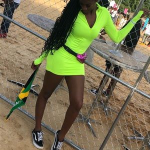 Neon green spandex mini dress